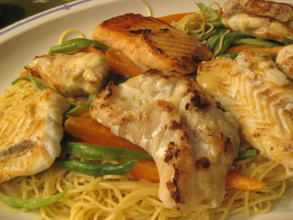Fisch  auf Pasta mit karamellisierter Fenchel-Sauce Fisch  auf Pasta mit karamellisierter Fenchel-Sauce